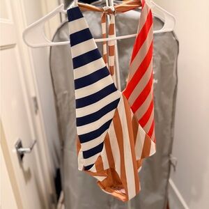 Zara Navy, Red, and Tan Striped Swimsuit